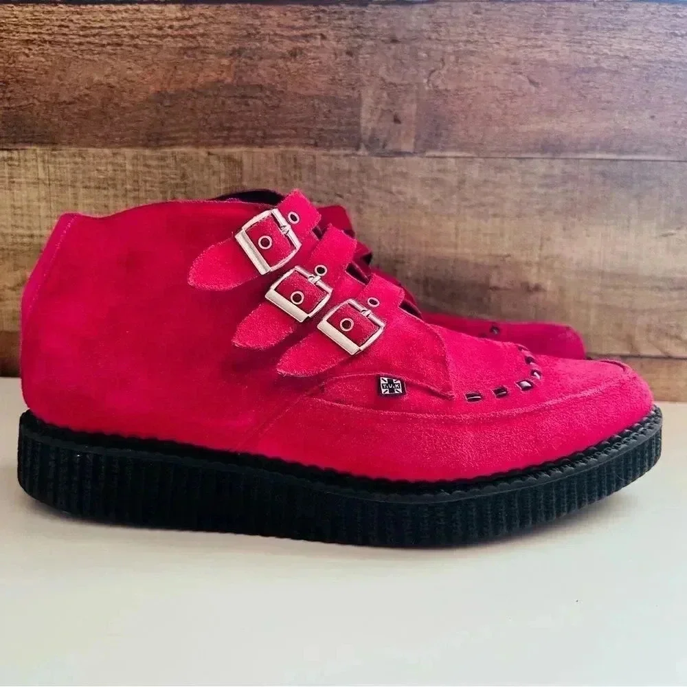 T.U.K Creeper A8507 Lipstick Pink Wildleder 3 Buckle Pointed Boot